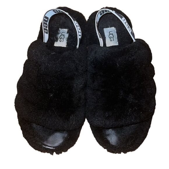 Ugg Black Fur  Slides Sandals  Size 4 - Picture 1 of 6